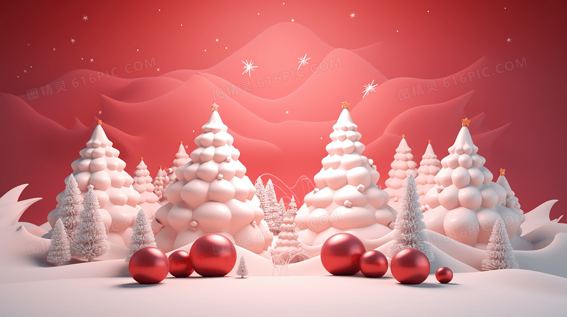 圣诞3D冰雪场景插画