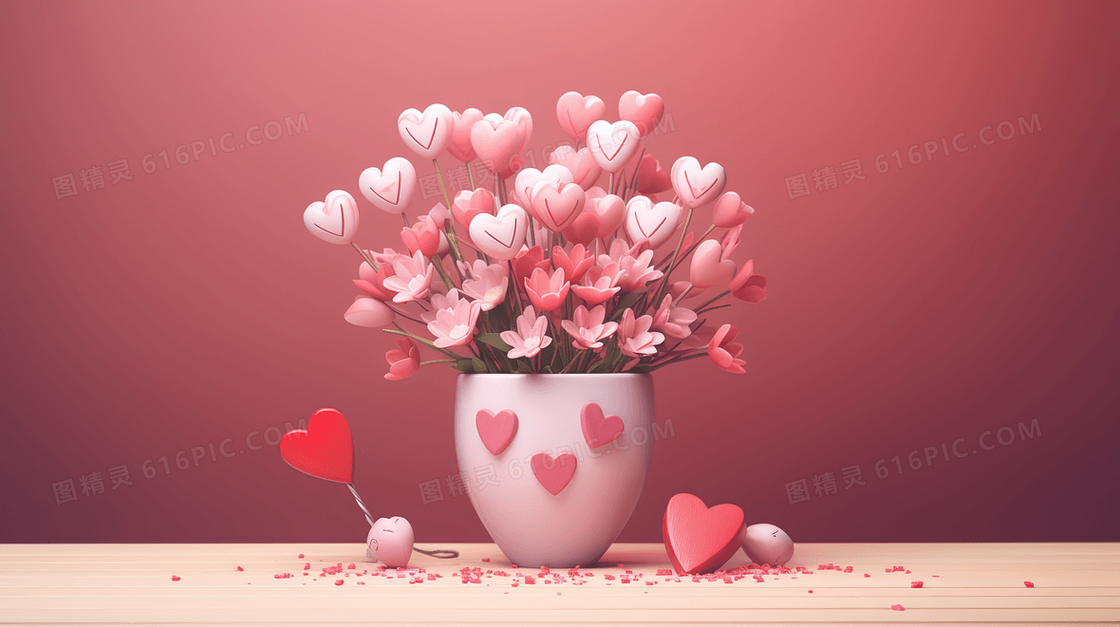C4D花瓶里一束鲜花插画