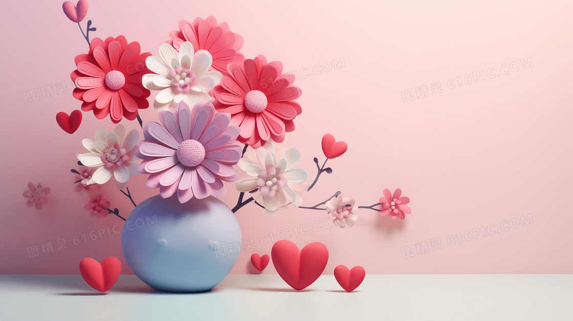 C4D花瓶里一束鲜花插画