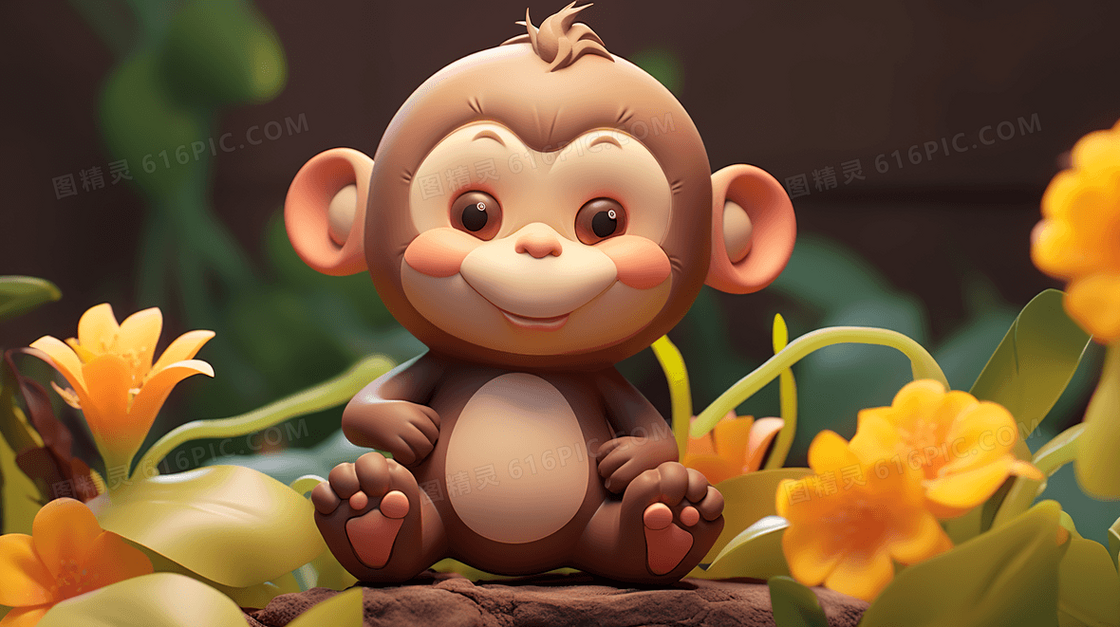 可爱立体野生猴子森林草地保护动物插画