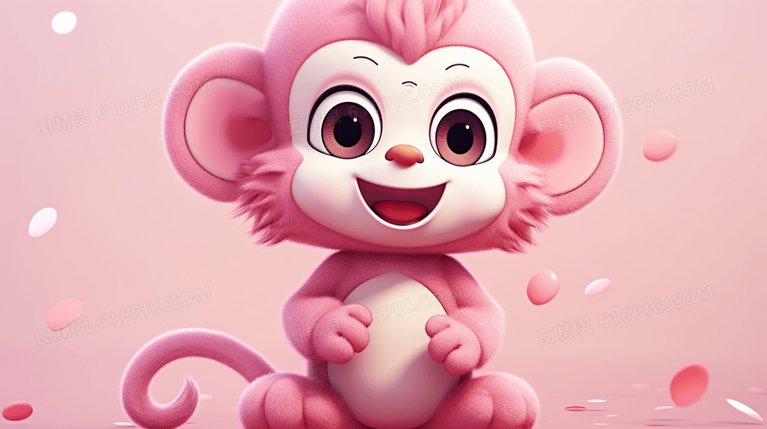 卡通可爱粉红猴子保护动物插画