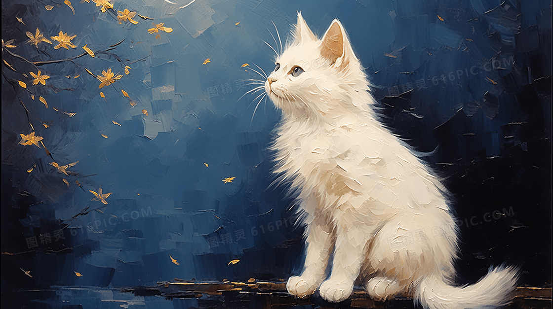 可爱星空油画猫咪小猫保护动物插画