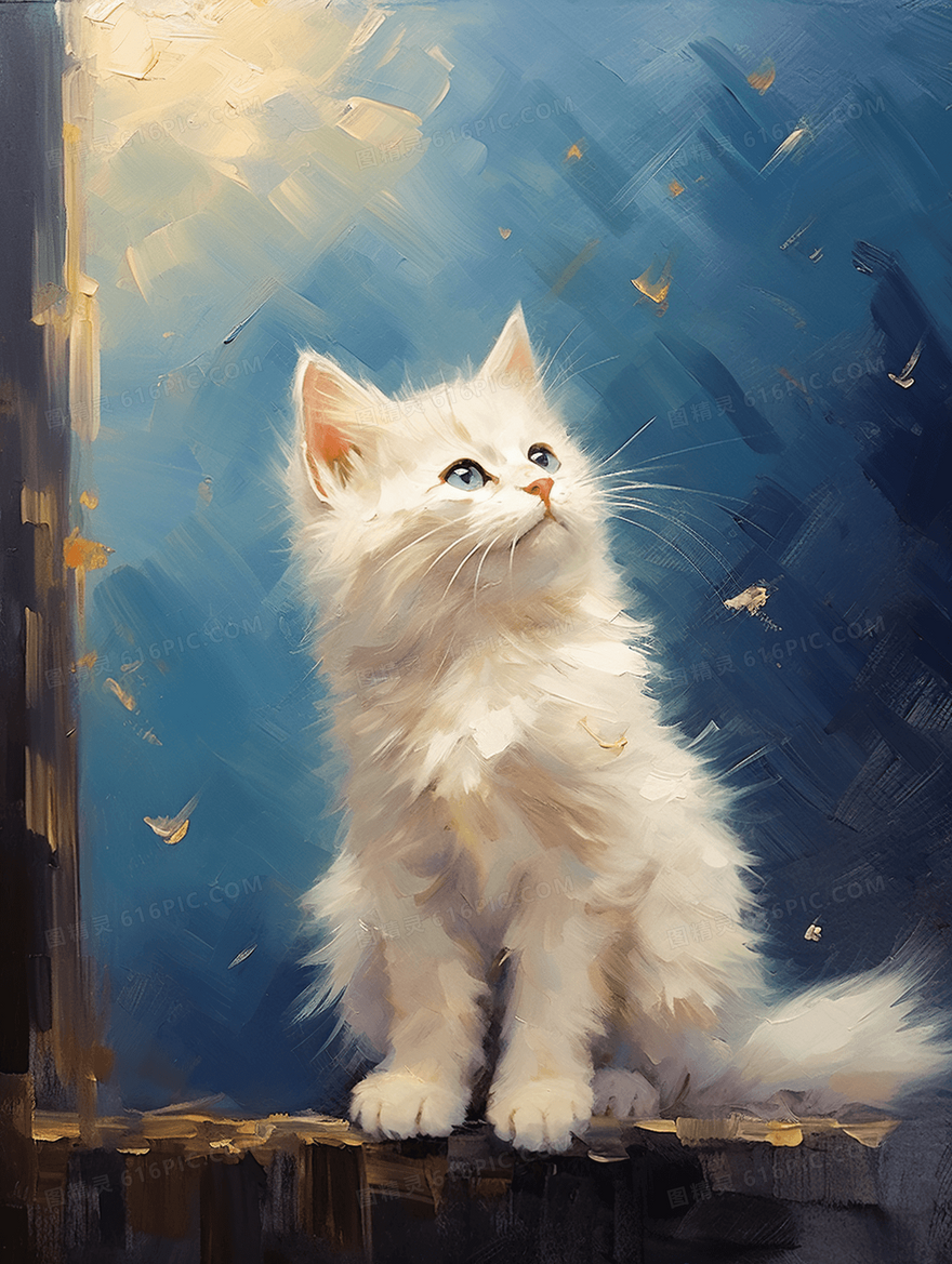 可爱星空油画猫咪小猫保护动物插画