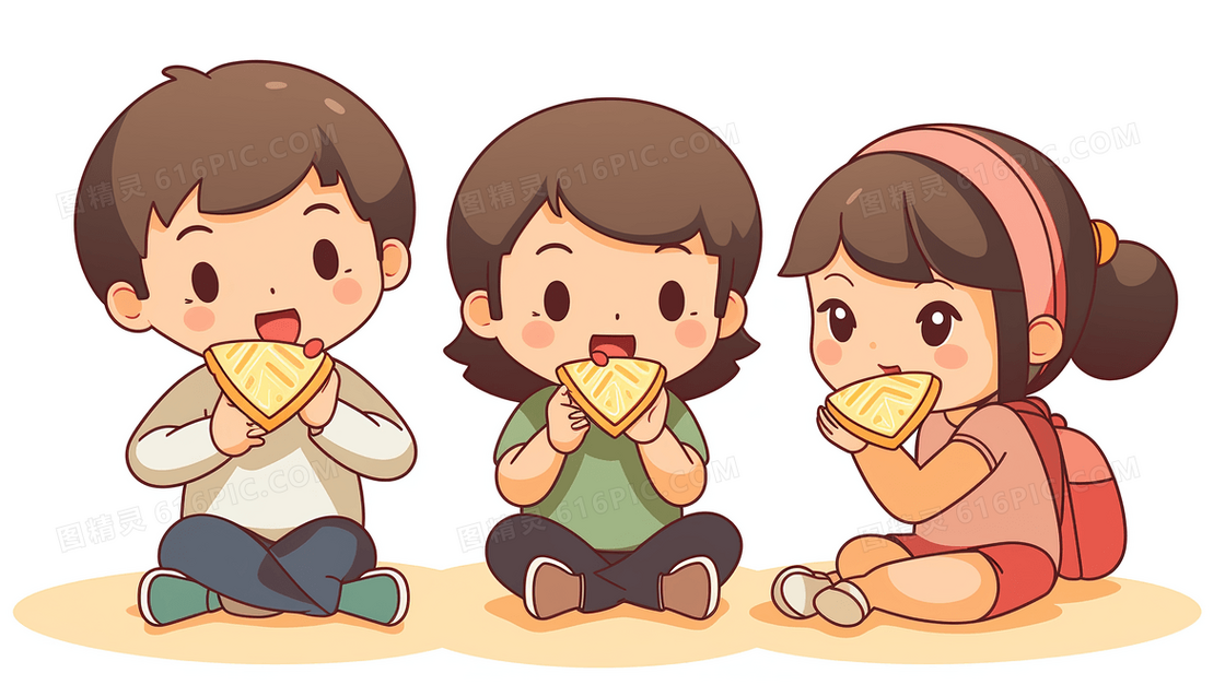 正在吃面包的可爱小朋友卡通插画
