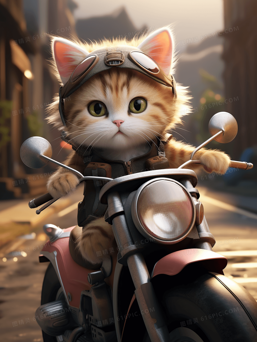 可爱机车猫咪小猫保护动物插画