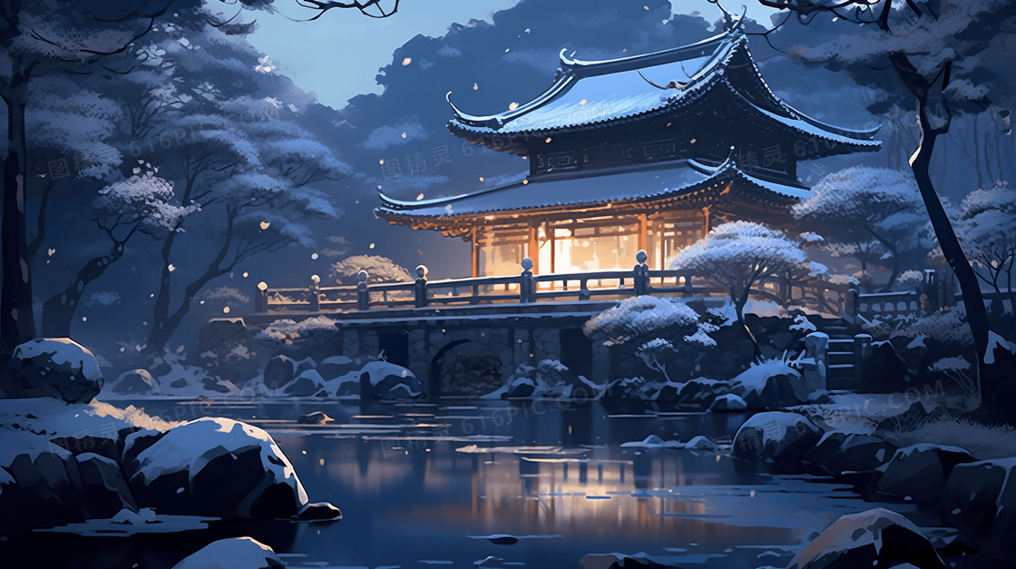 唯美中国风大雪节气雪景插画