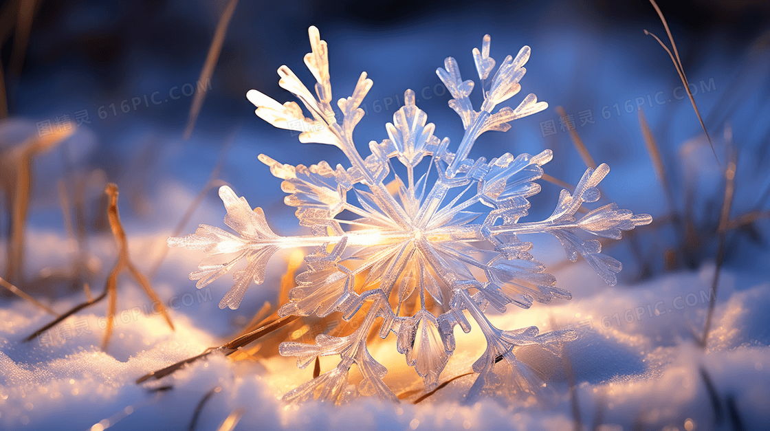 冬天雪花冰晶特写插画