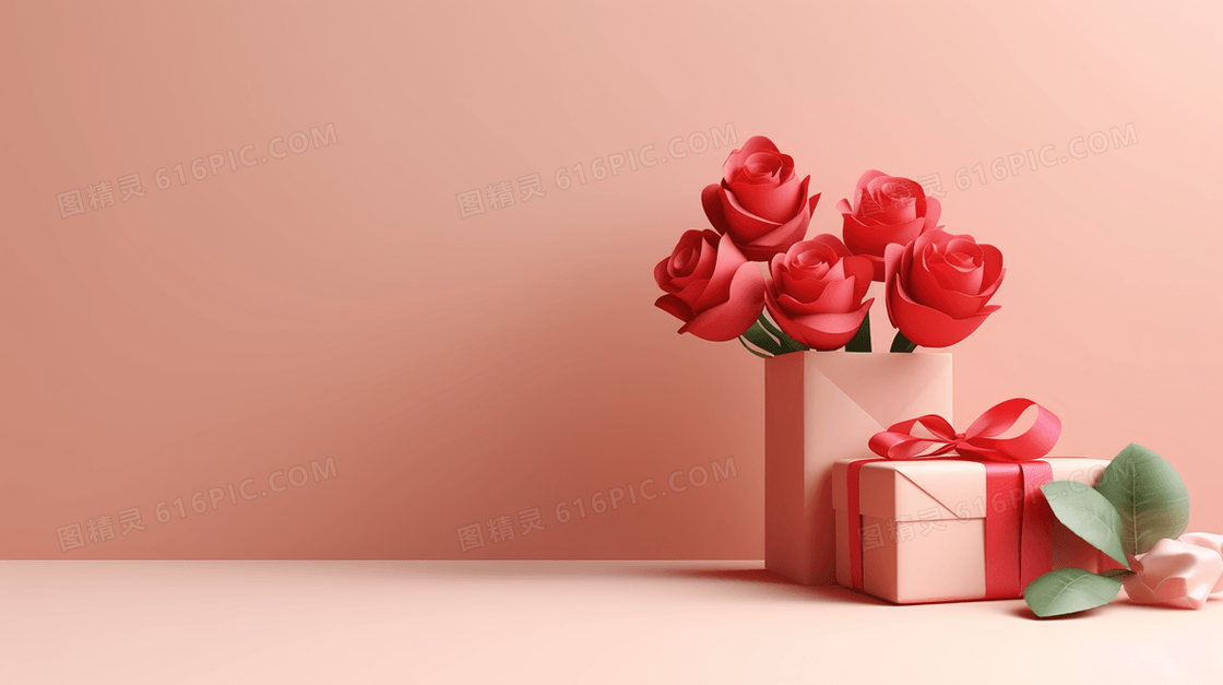 一束红玫瑰格几个礼物盒插画