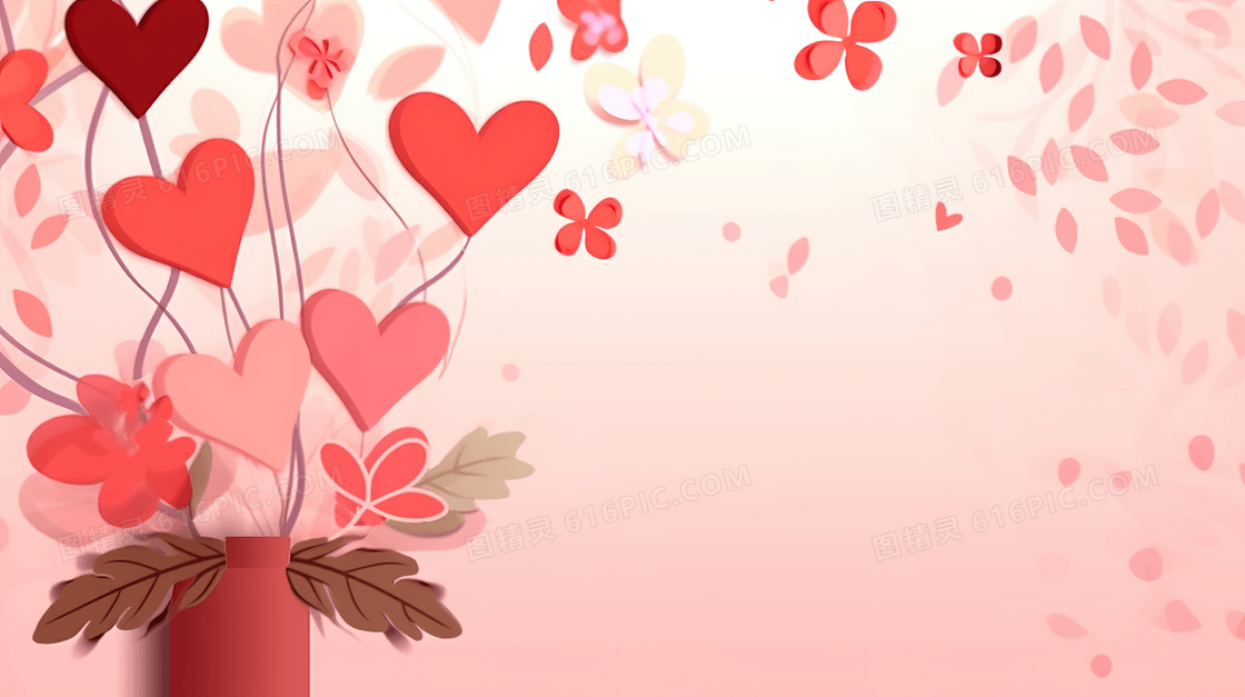 心形鲜花花草装饰插画