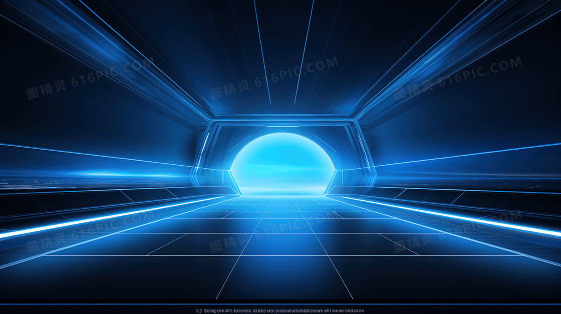 蓝色光效现代科技虚拟空间插画