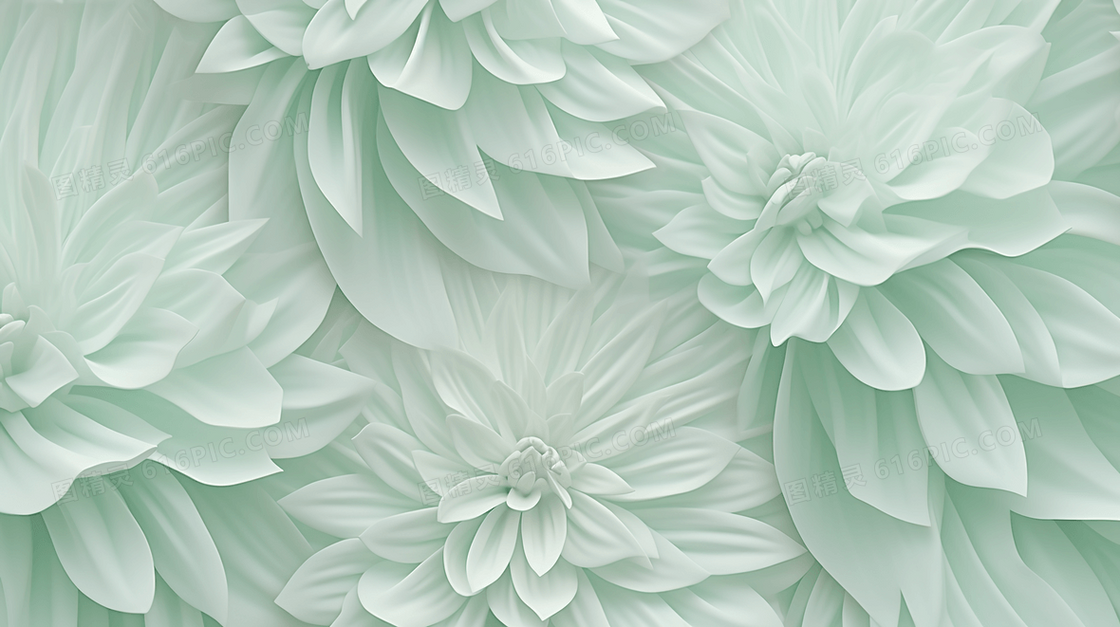 淡绿色立体浮雕花朵淡雅清新插画