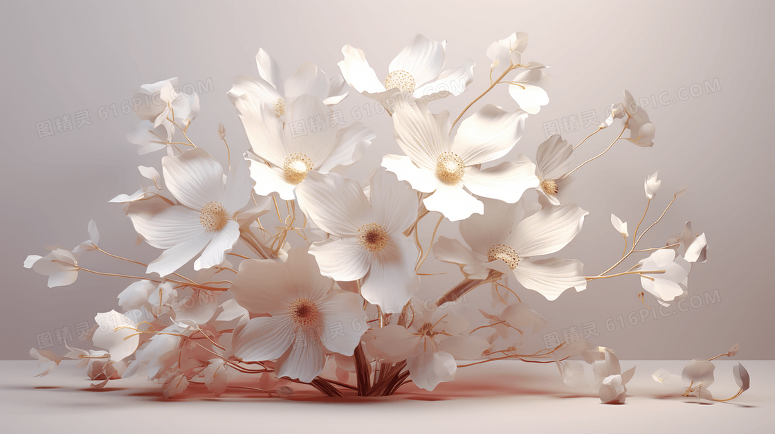 3D雪白的银莲花插画