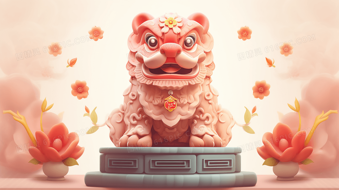 中国春节C4D狮子装饰插画