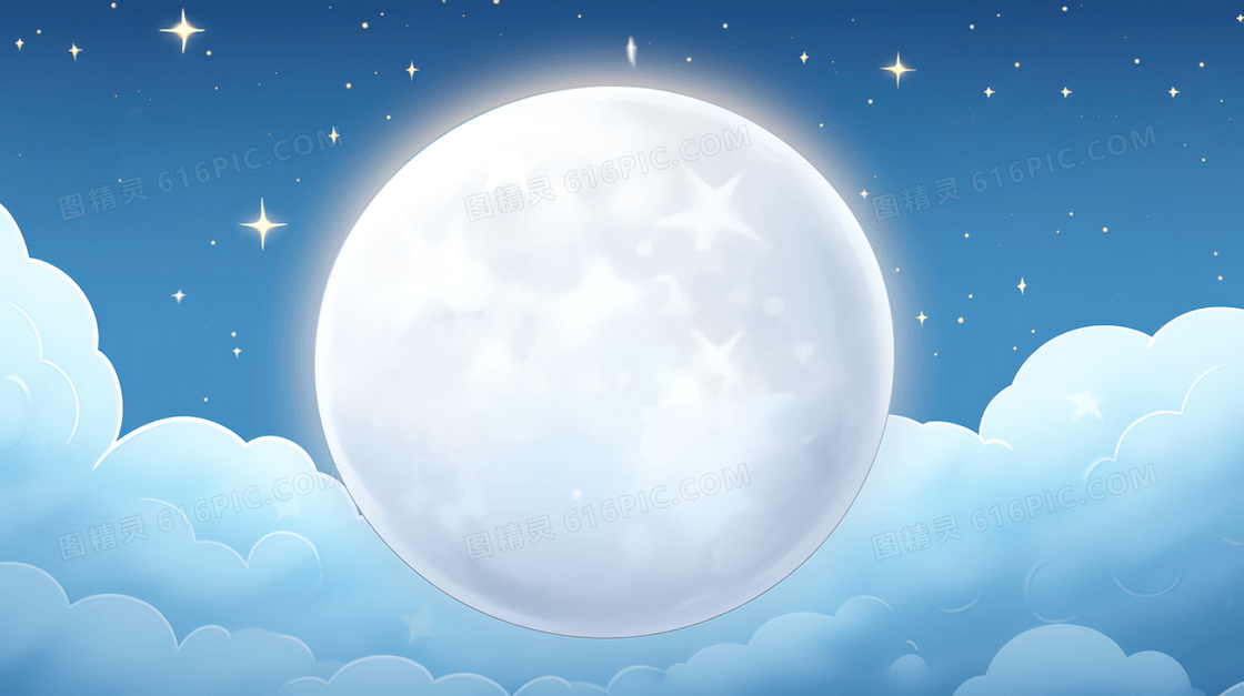 夜空云层中可爱的微笑月亮插画