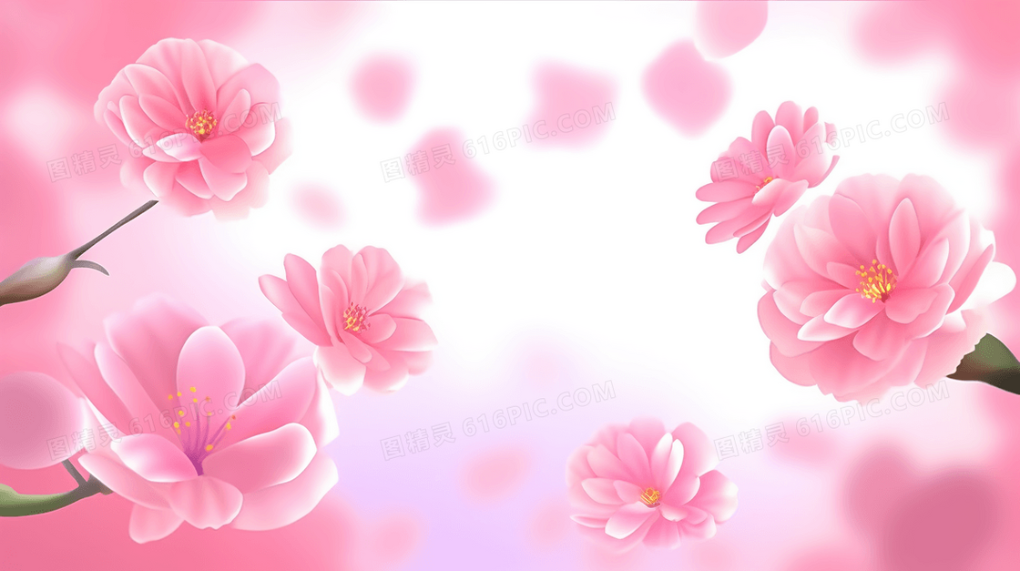 春天盛开的粉色樱花装饰插画