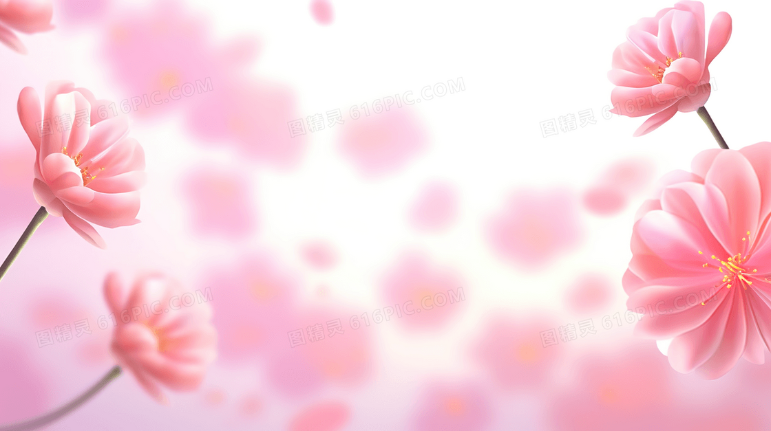 春天盛开的粉色樱花装饰插画