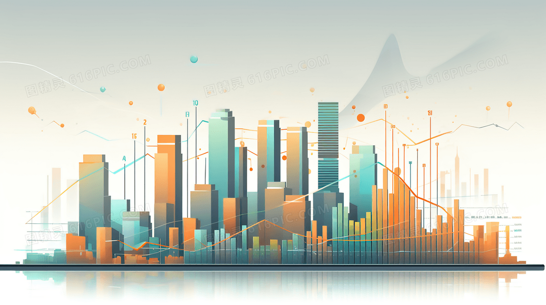 金融商务数据分析柱状图插画