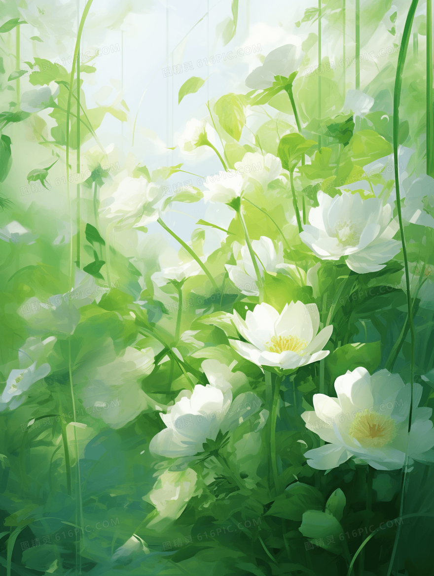 绿色唯美花朵插画
