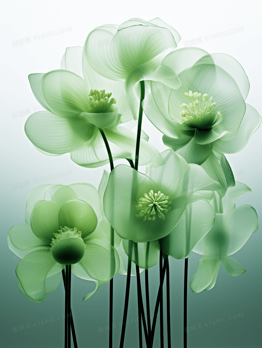 绿色唯美花朵插画