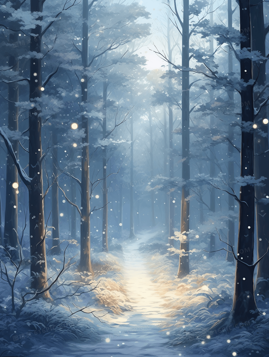 冬季雪景森林风景唯美插画