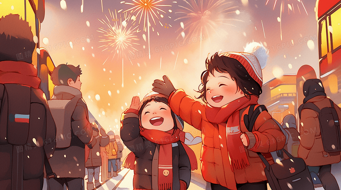 2024龙年喜庆卡通小孩春节插画