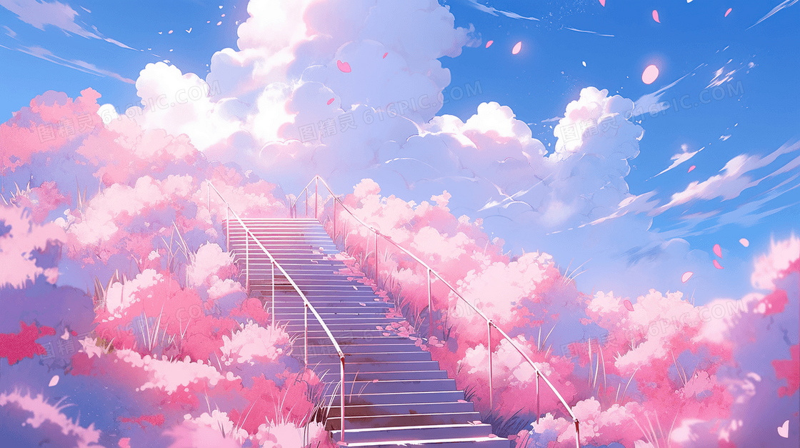 唯美梦幻天空薰衣草花海风景插画