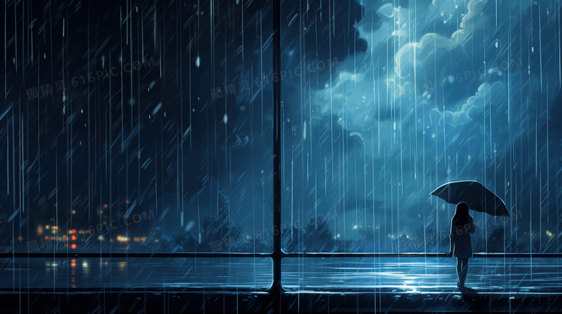 雨季打伞的人插画