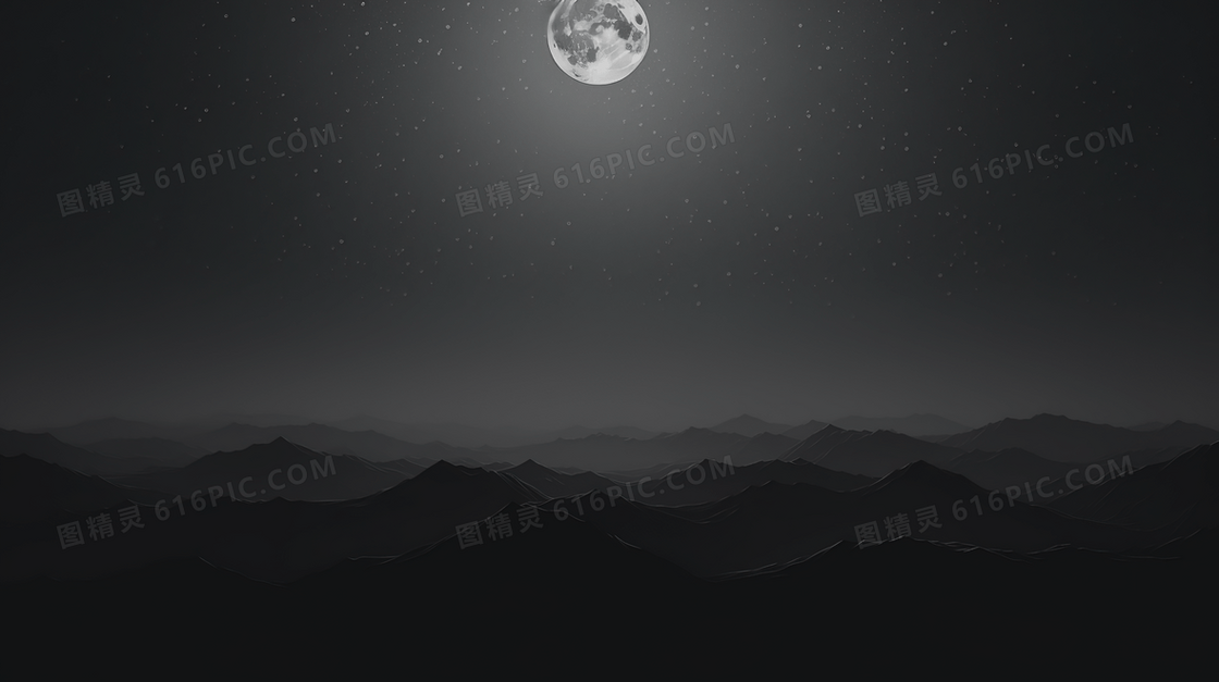 夜空中升起的明月插画