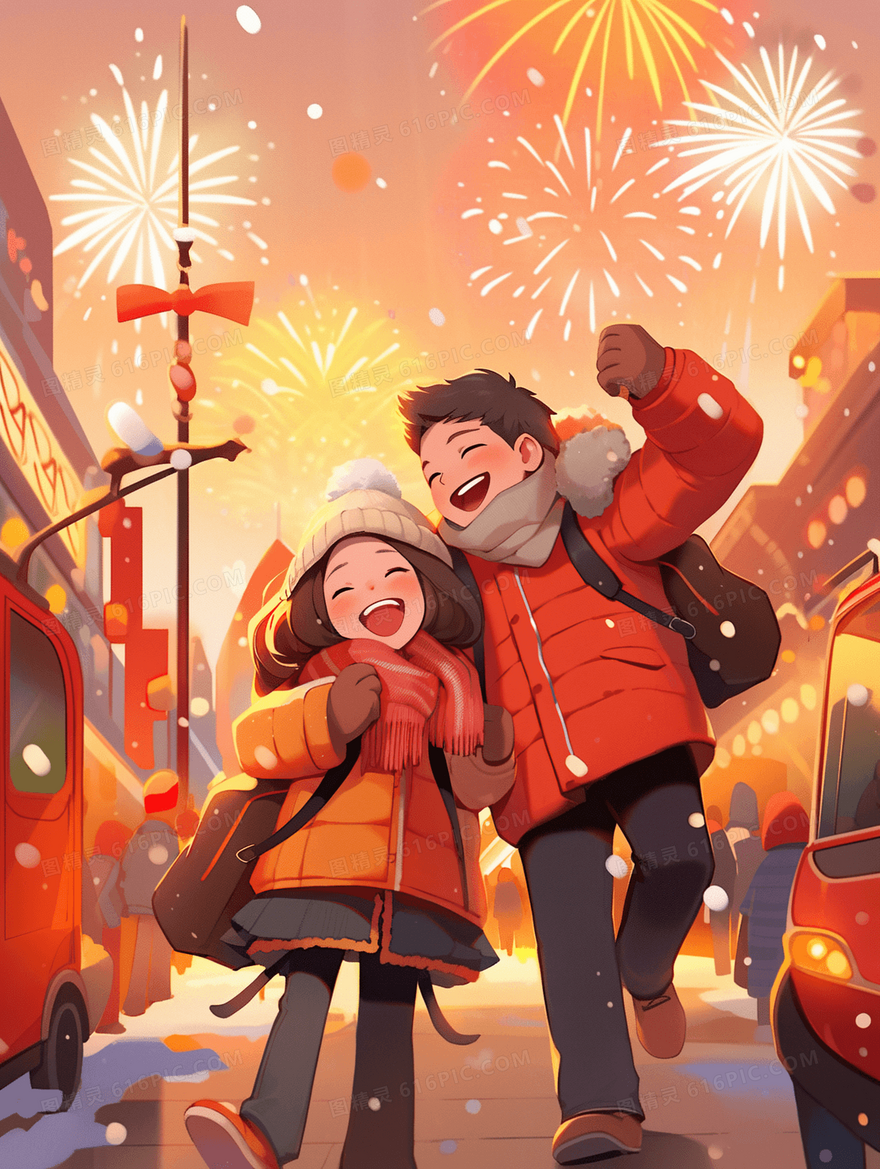 2024龙年喜庆卡通小孩春节插画