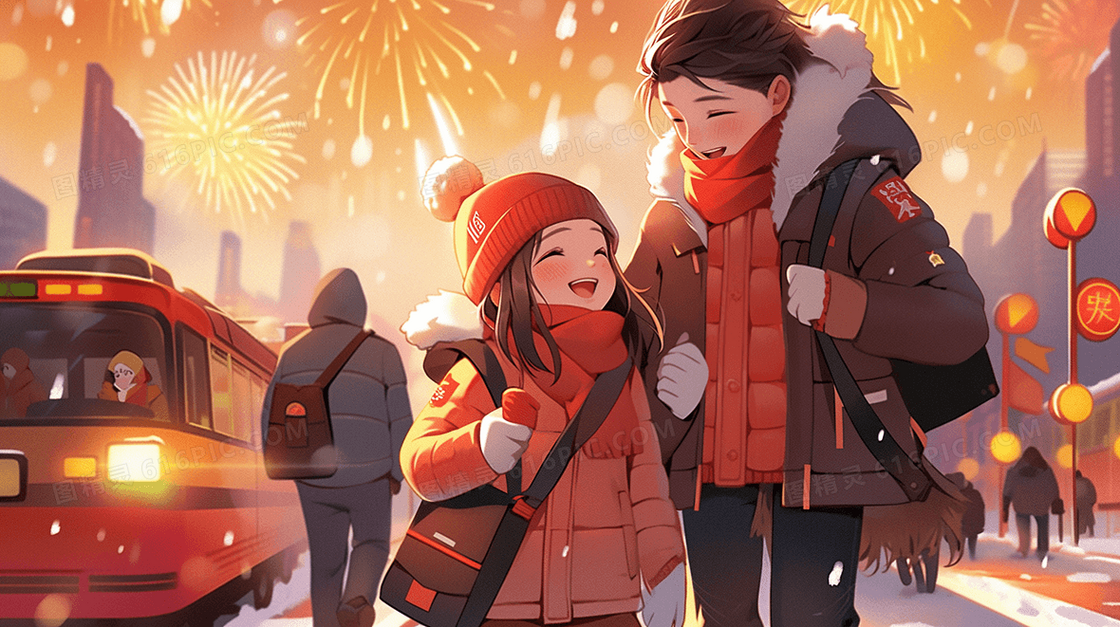 2024龙年喜庆卡通小孩春节插画