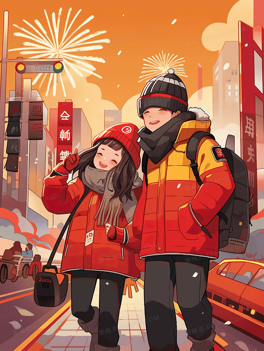 2024龙年喜庆卡通小孩春节插画