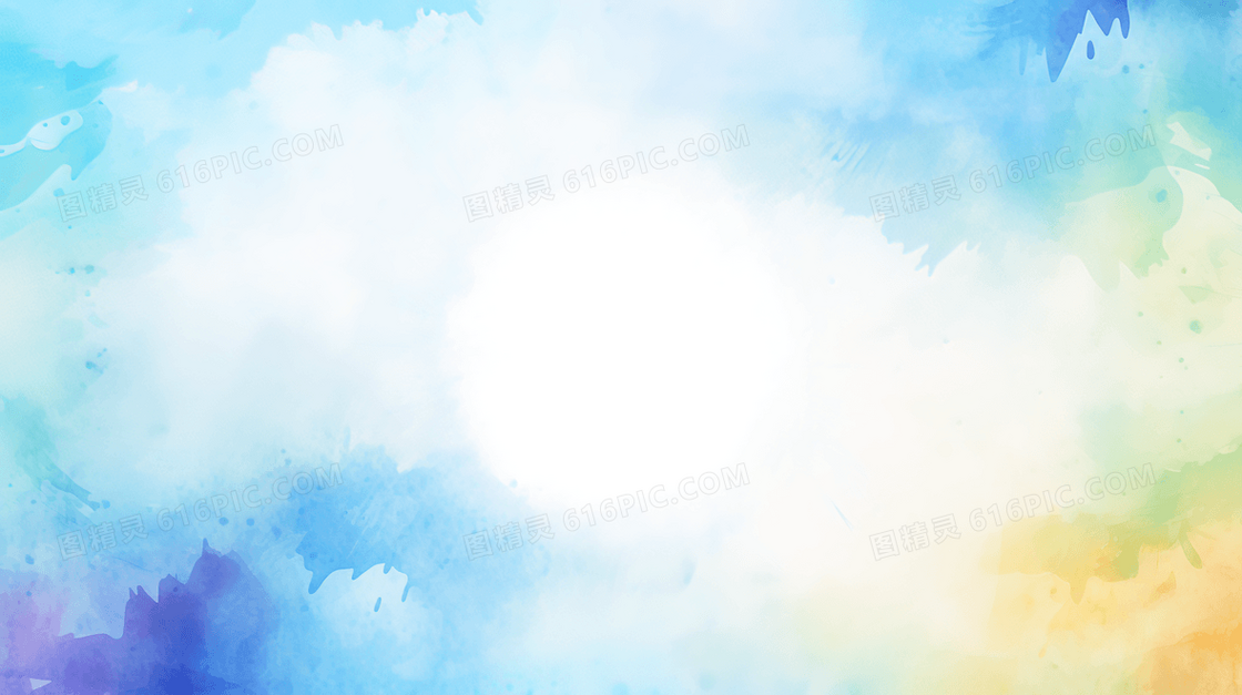 蓝紫色水彩晕染渐变简约插画