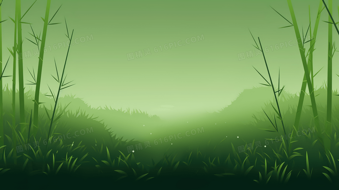 春天绿色新鲜的竹子风景插画