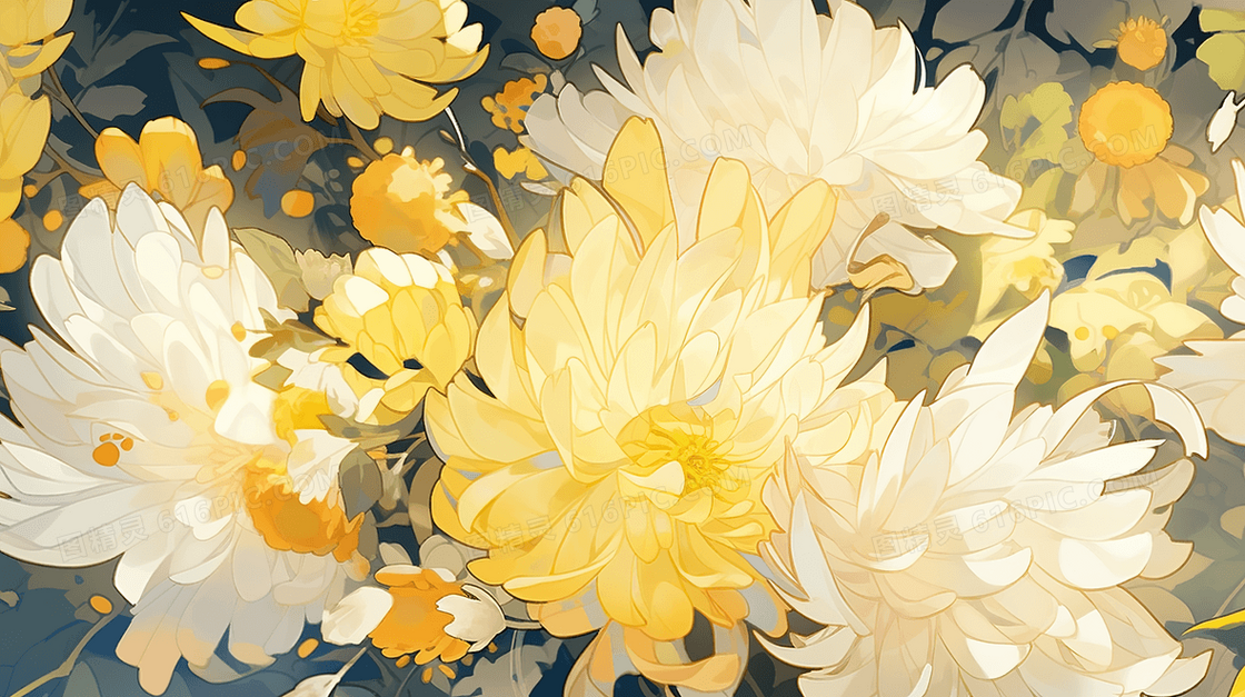 春天阳光下盛开的黄色花朵唯美插画