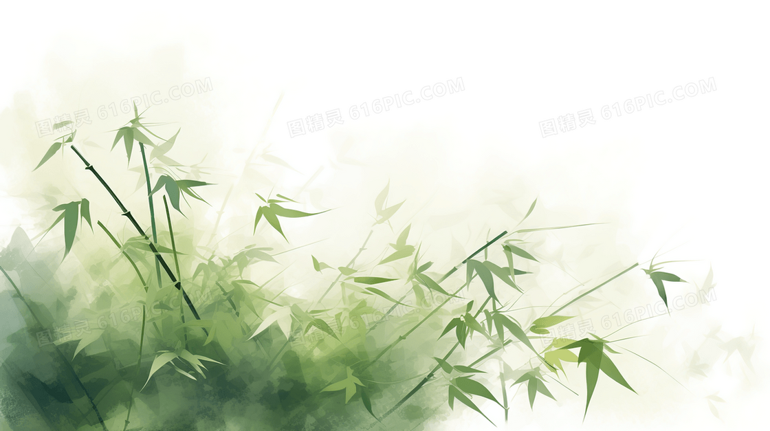 绿色淡雅的竹子国风水墨晕染插画