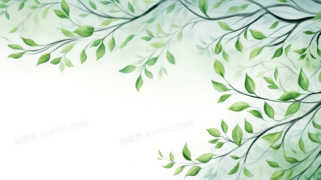 清新绿叶树枝边框装饰插画