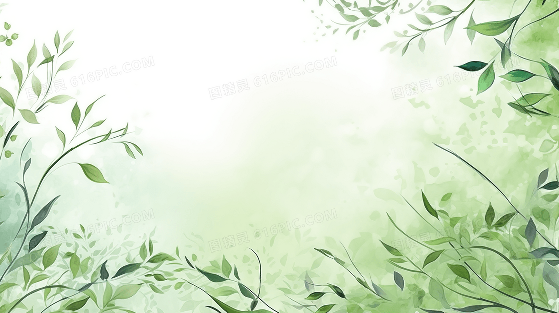 清新绿叶树枝边框装饰插画