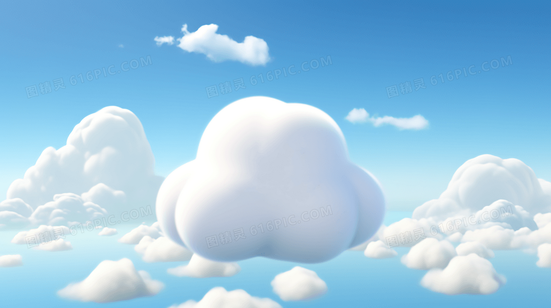 蓝天上的3D微笑小白云插画
