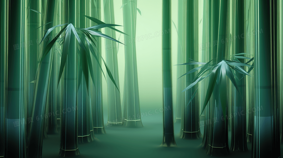 春天绿色新鲜的竹子风景插画