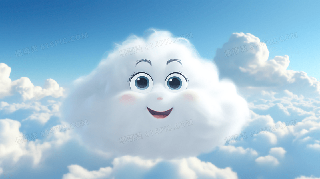 蓝天上的微笑小白云插画