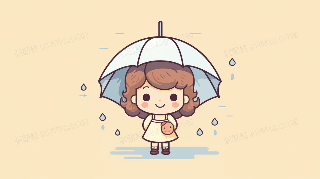 下雨天打伞的小女孩可爱卡通插画