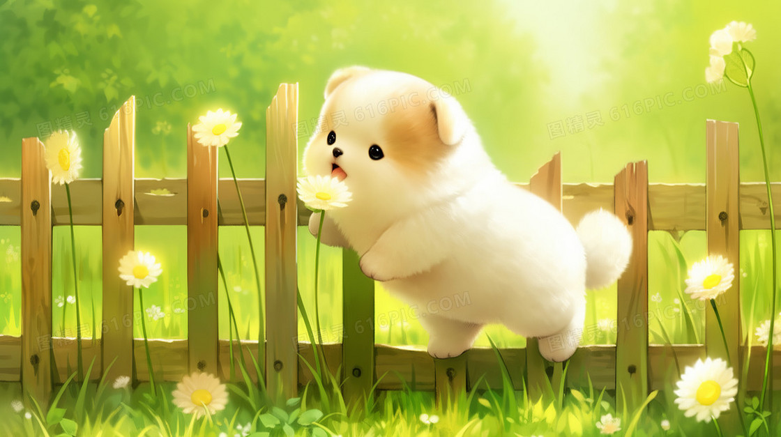 春天可爱的小狗狗插画