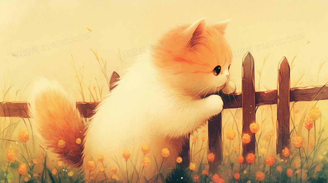 草地里可爱的小猫咪插画