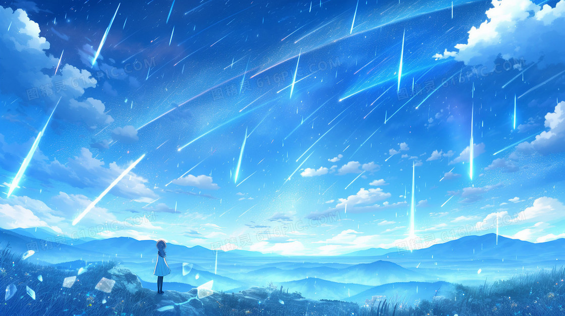 夜景美丽的流星雨插画