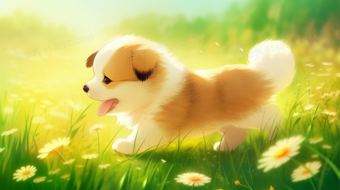春天可爱的小狗狗插画