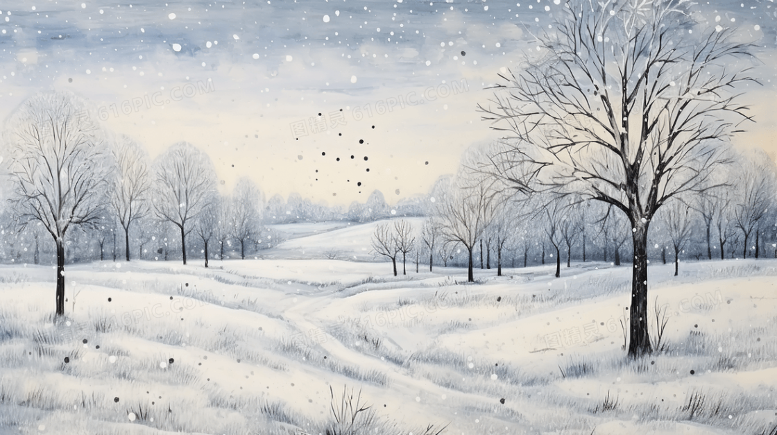 被白雪覆盖的山坡树林风景插画背景图片下载_2912x1632像素JPG格式_编号1ygf58k6p_图精灵