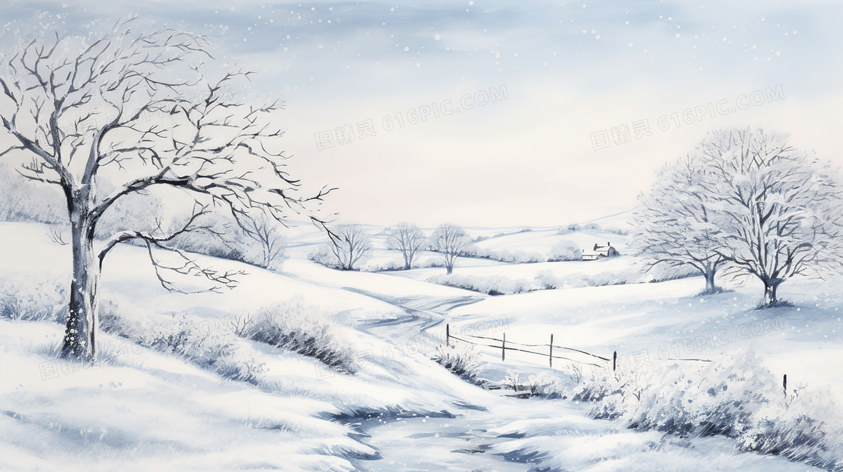 被白雪覆盖的山坡树林风景插画背景图片下载_2912x1632像素JPG格式_编号1ygf58k6p_图精灵