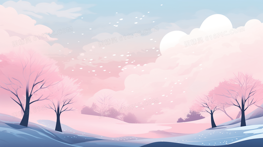 冬天大山里盛开的梅花树林插画