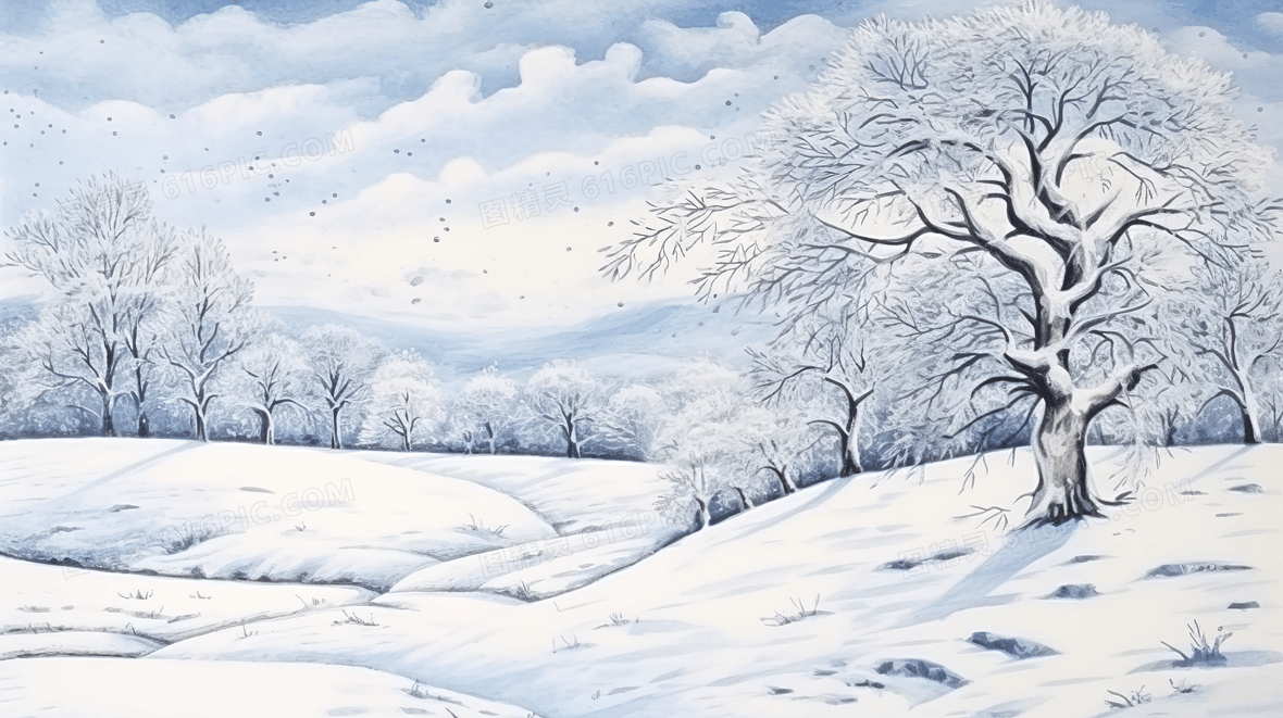 被白雪覆盖的山坡树林风景插画背景图片下载_2912x1632像素JPG格式_编号1ygf58k6p_图精灵