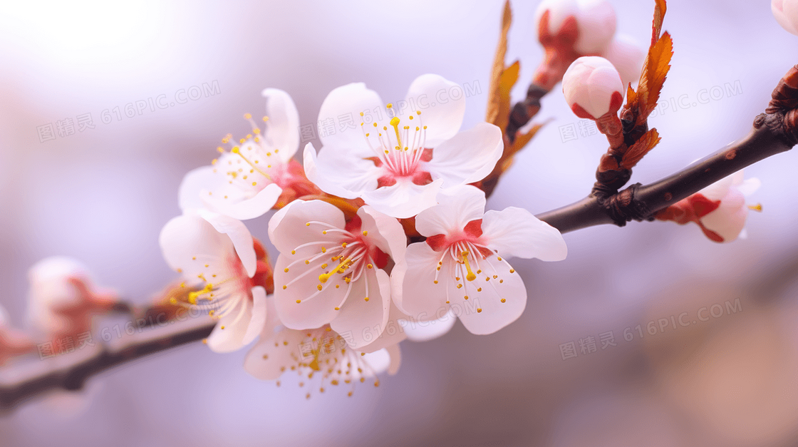 冬天一枝盛开的粉色梅花插画